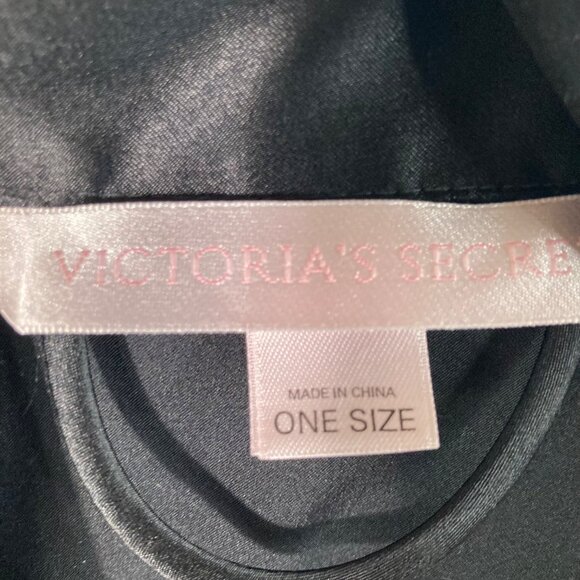 Womens Vintage 90s Victorias Secret Satin Robe Short Black OS Polyester 1/2 Slee - Picture 10 of 12